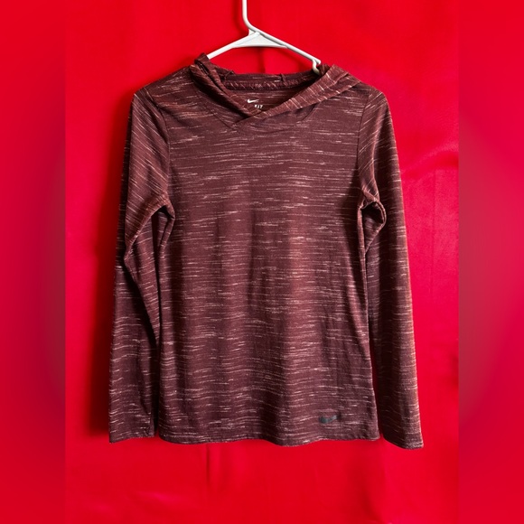 Nike Tops - Nike Burgundy Dri-FIT Lightweight T-Shirt Hoodie Size XS